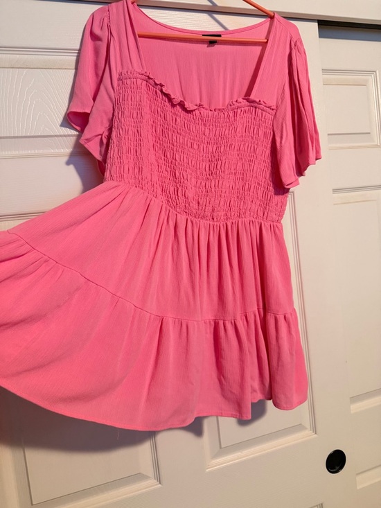 torrid Tops - torrid Hot Pink Smocked Tiered Short Sleeve Tunic